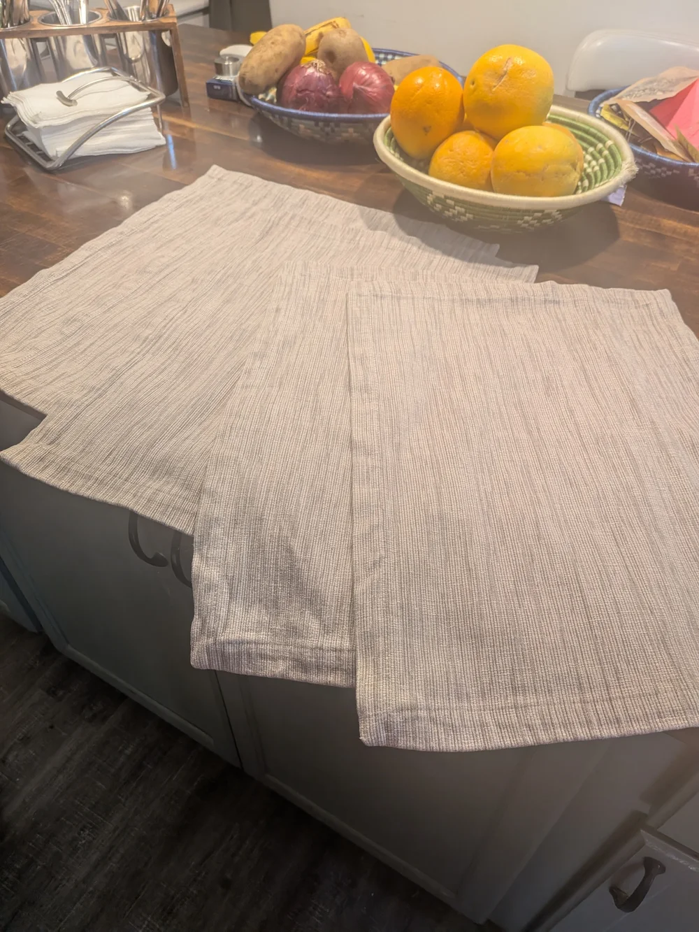 Five (5)  Crate&Barrel Dove Grasscloth Placemat Set - Soft Light Gray